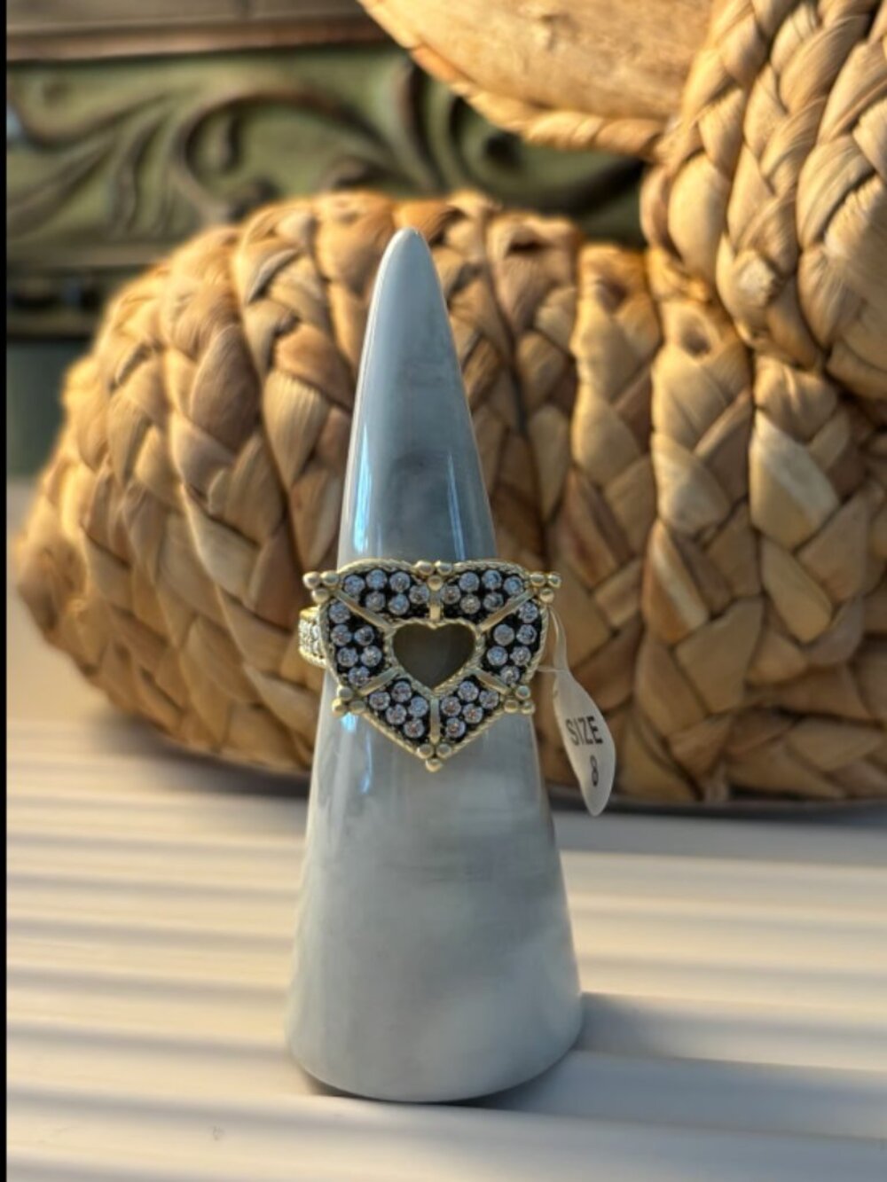 Matte gold ring with black CZ heart